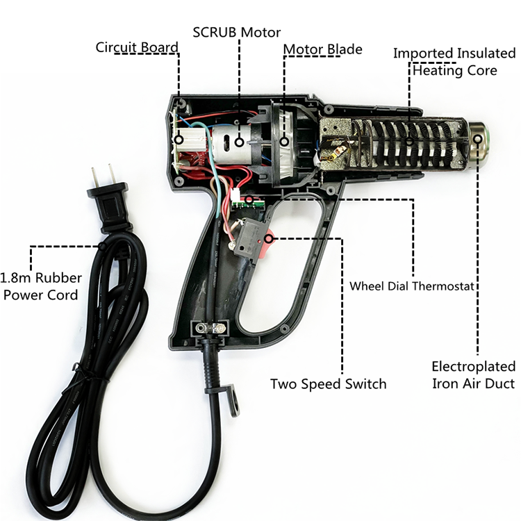 Zhejiang Tianyu industry Co. Ltd Supplier Factory Manufacturer Manufacturing and Sale Adjustable Stepless Temperature 1600W Double Air Speed Gear Hot Air Gun TQR-83 Series Heat Gun