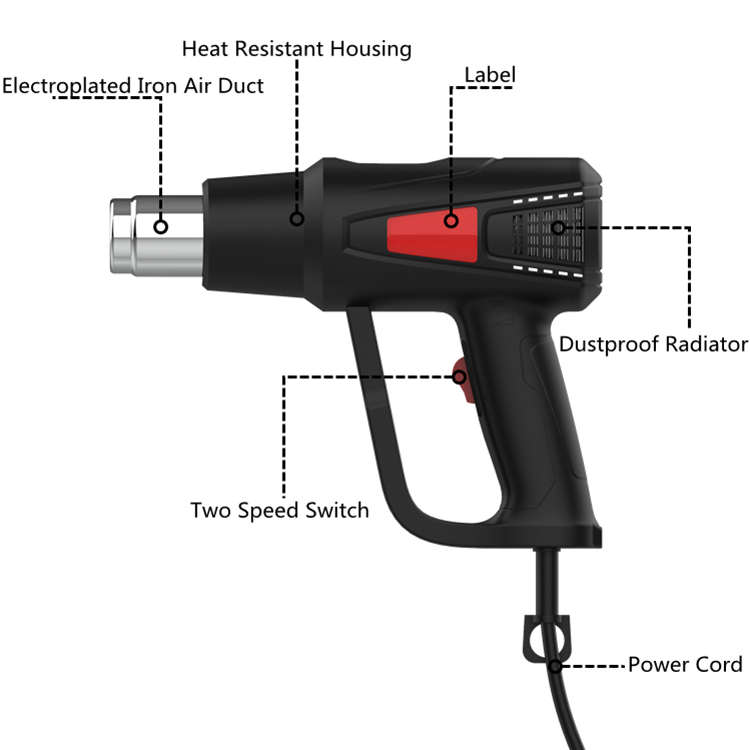 Zhejiang Tianyu industry Co. Ltd Supplier Factory Manufacturer Manufacture and Sale Hand Held 1400 W Hot Air Gun TQR-85C Series Heat Gun