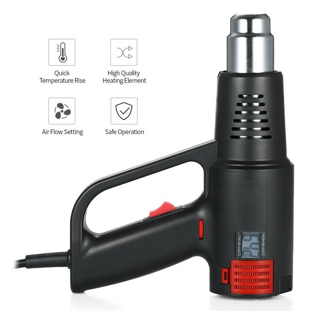 Zhejiang Tianyu industry Co. Ltd Supplier Factory Manufacturer Make and Sale Stepless Adjustable 60-600℃ Variable Temperature Control Heat Gun TQR-83A LCD Display Temperature Control Two Air Flow Settings 250/500 L/min Hot Air Gun 