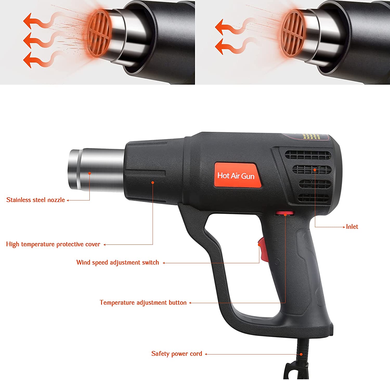 Zhejiang Tianyu industry Co. Ltd Supplier Factory Manufacturer Make and Wholesale Variable Temperature 50℃-500℃ Setting and Two Air Speed 250L/min & 500 L/min Heat Gun TQR-85A2 Hot Air Gun