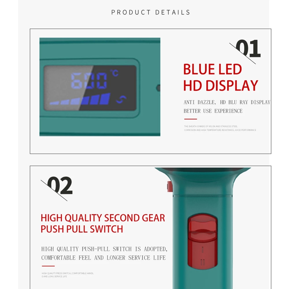 Zhejiang Tianyu industry Co. Ltd Supplier Factory Manufacturer Supply and Export Sale LED Digital Display Wheel Stepless 60℃-600℃ Temperature Regulating Heat Gun TQR-113A Hot Air Gun