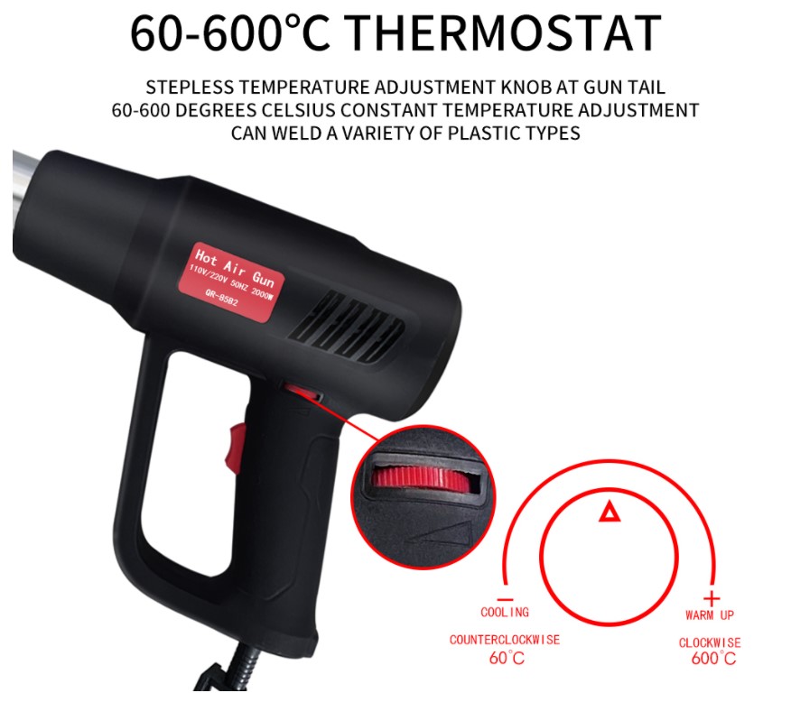 Zhejiang Tianyu industry Co. Ltd Supplier Factory Manufacturer Manufacture And Selling Adjustable Temperature 50 ℃- 500 ℃ and Airflow Speed  250L/min & 500L/min Heat Gun TQR-85B2 Hot Air Gun