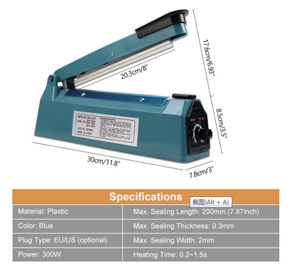 Zhejiang Tianyu industry Co. Ltd Supplier Factory Manufacturer Supply and Sale Tabletop Type Sealing 2 mm Width Impulse Poly Bag Sealer FS Series Hand-Operated Plastic Bag Heat Sealing Machine