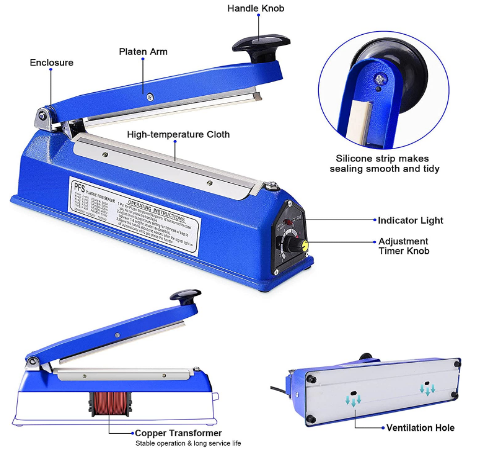 Zhejiang Tianyu Industry Co. Ltd Supplier Factory Manufacturer Make and Supply Tabletop Impulse Sealer PFS Series Handheld Plastic PP PE PVC Bag Film Packaging Machine