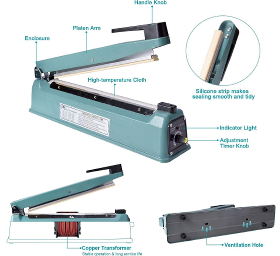 Zhejiang Tianyu Industry Co., Ltd. Supplier Factory Manufacturer Make and Supply Impulse Bag Sealers AFS Series Manual Poly Bag Plastic Film Aluminum Case Heat Sealing Machines