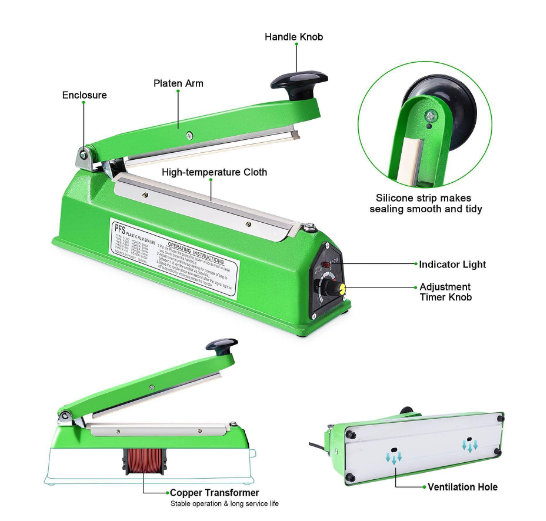 Zhejiang Tianyu Industry Co., Ltd Supplier Factory Manufacturer Make and Export Hand Impulse Sealer Iron Body FS-Series Manual Make Commercial Plastic Bag Sealing Machine