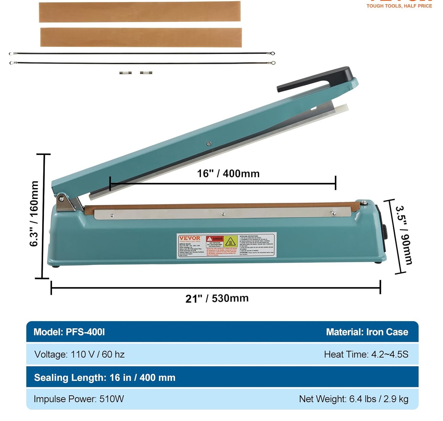 Zhejiang Tianyu Industry Co. ,Ltd Supplier Factory Manufacturer Make and Sale Manual Impulse Heat Sealer Iron Case FS Series Plastic Bags and Shrink Wrap Bag Heavy Duty Sealing Machine