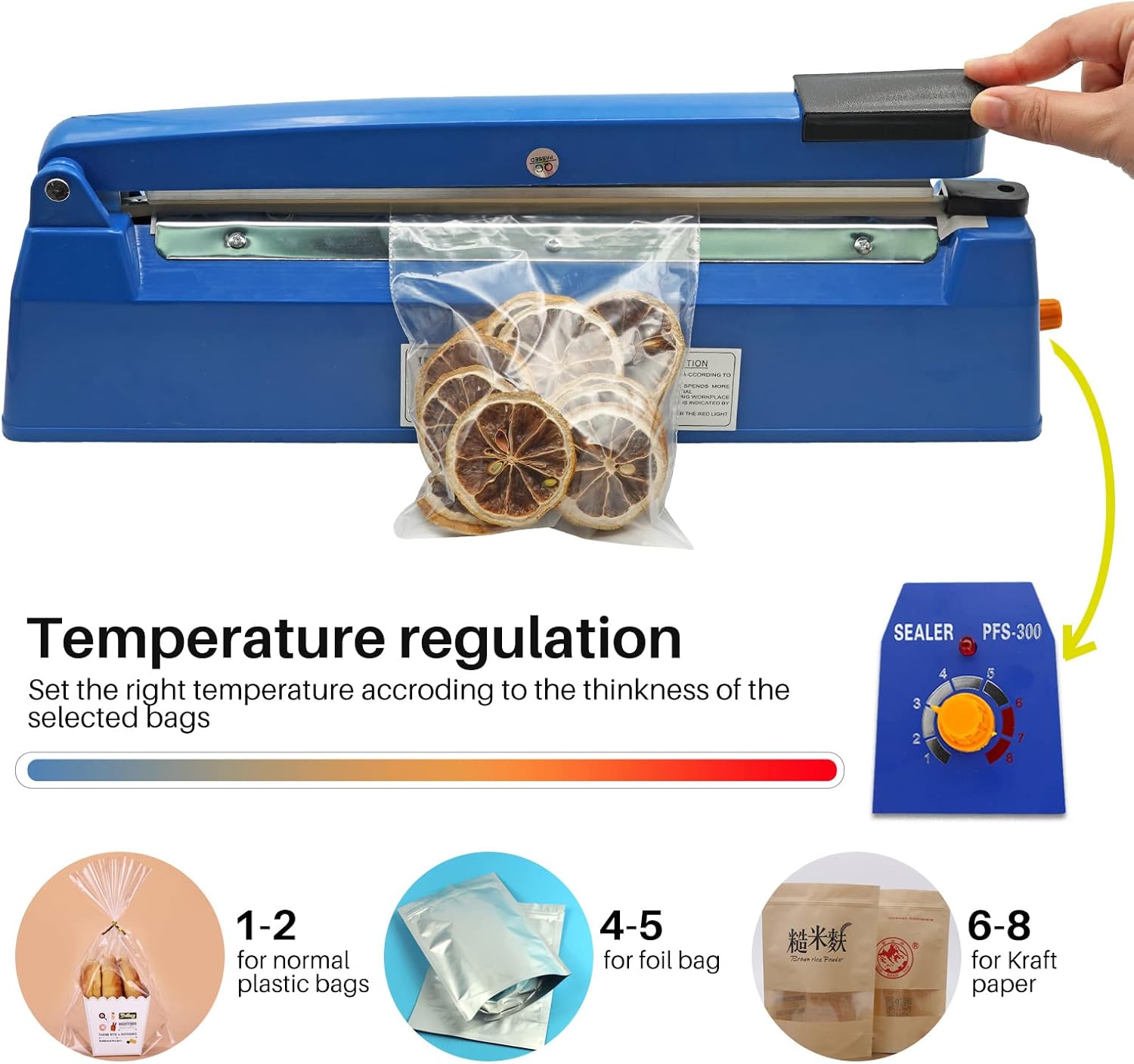 Zhejiang Tianyu Industry Co. Ltd Supplier Factory Manufacturer Make and Supply Table Top Impulse Sealer Plastic ABS Shell PFS-Series Hand Plastic Bag Heat Sealing Machine