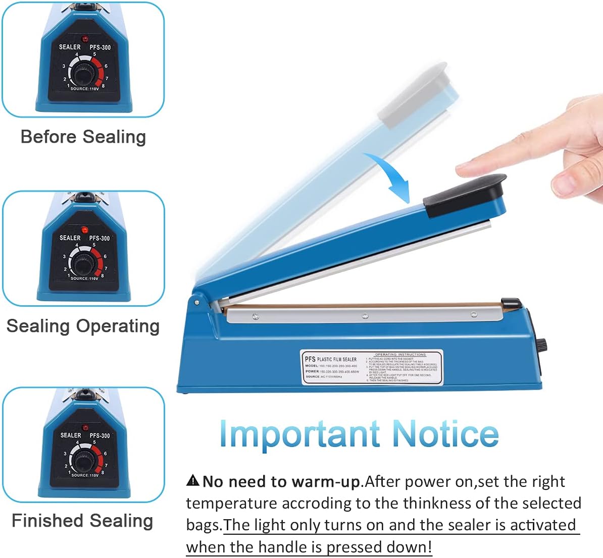 Zhejiang Tianyu Industry Co. Ltd Supplier Factory Manufacturer Make and Supply Table Top Impulse Sealers Plastic ABS Shell PFS Series Hand Heat Sealing Machines