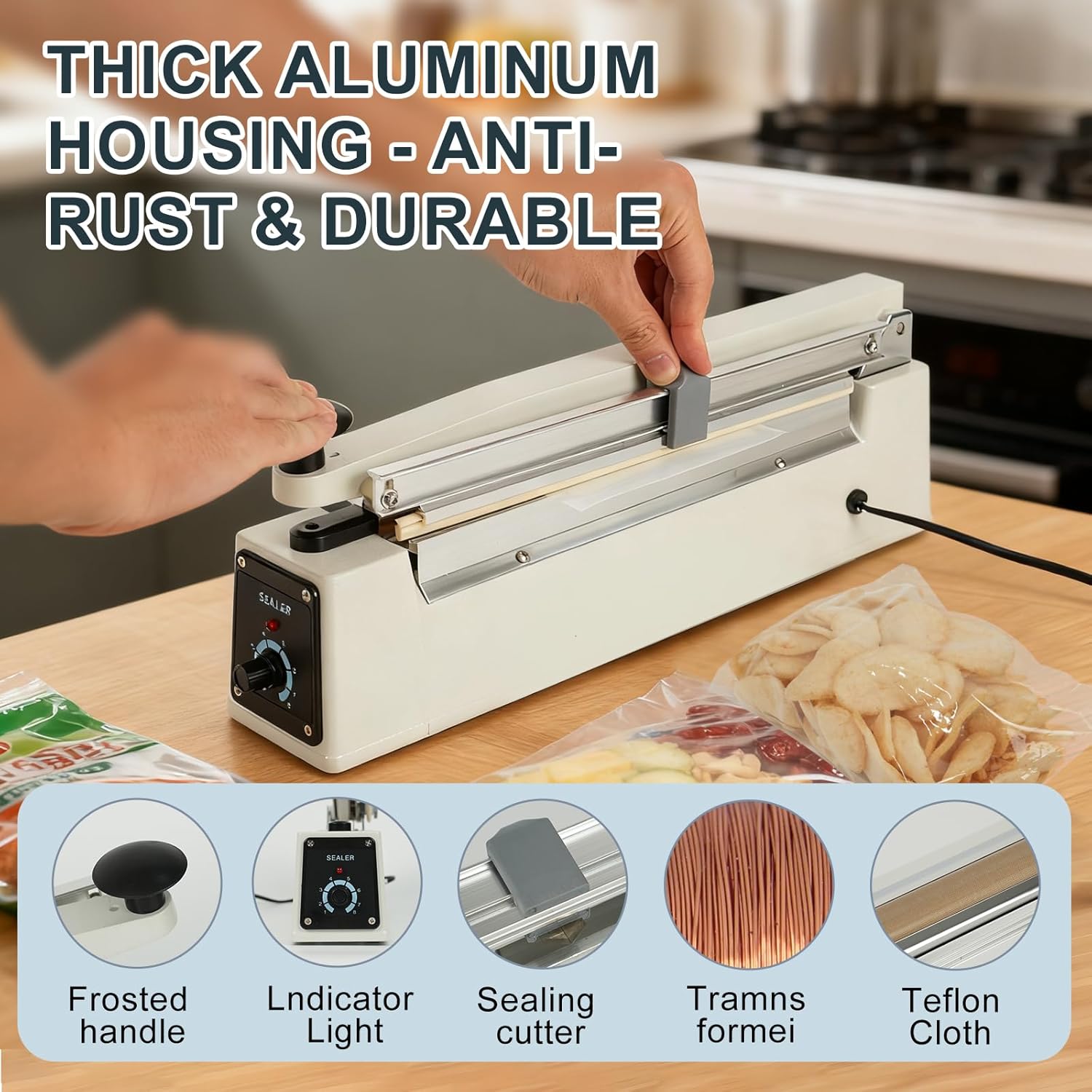 Zhejiang Tianyu Industry Co., Ltd. Supplier Factory Manufacturer Wholesale Tabletop Impulse Sealer with Cutter Iron Case FS-Series Sealing Machine